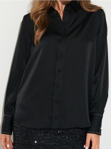 Koszula z satynowym wykończeniem - czarny