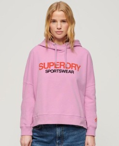 Luźna bluza z kapturem z logo odzieży sportowej.