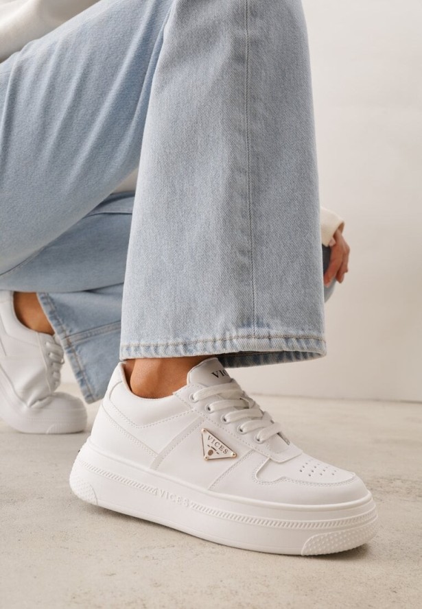Białe Sneakersy Basic VICES na Platformie z Trójkątnym Zdobieniem Mellinata