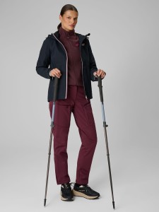 4F Spodnie trekkingowe softshell wiatroodporne membrana 8000 damskie - burgundowe M