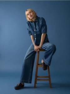 Jeansowa koszula z bufkami - niebieski