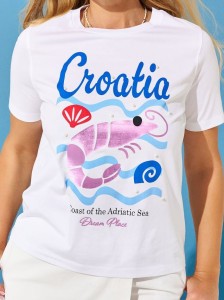 Bawełniana koszulka z nadrukiem i perełkami - biały