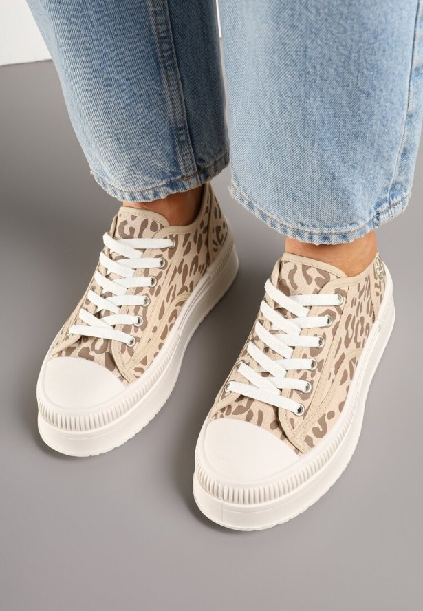 Panterkowe Trampki na Platformie z Metaliczną Ozdobą Afleeria