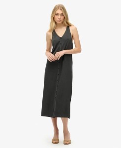 superdry Sukienka midi Beach Jersey z bawełny, czarna – Black