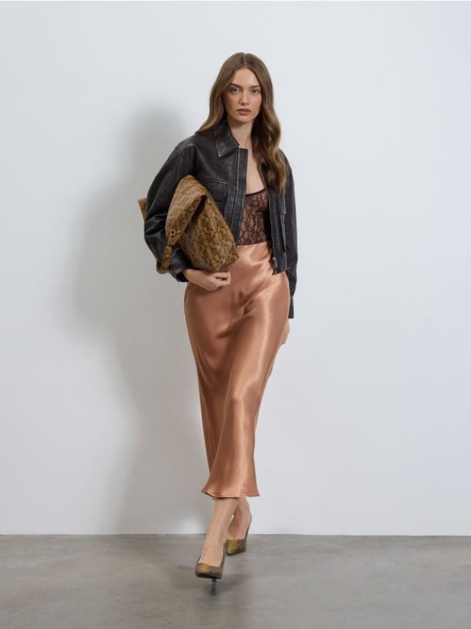 Spódnica maxi z wiskozy - różowy