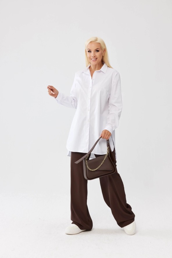 Klasyczna biała koszula Elena zapinana na guziki, asymetryczny krój PLUS SIZE XXL OVERSIZE WIOSNA