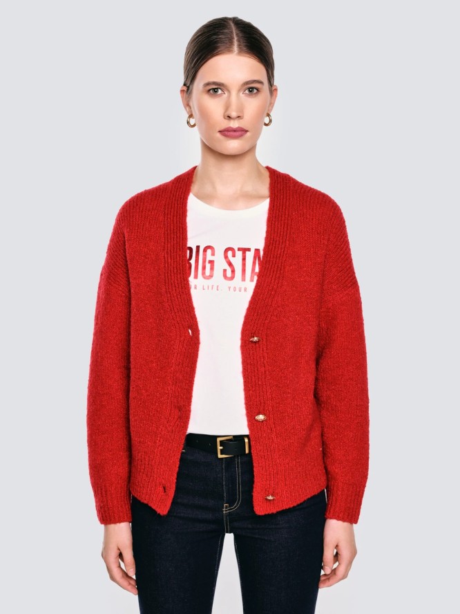 Kardigan damski z dodatkiem wełny czerwony Kardila 603