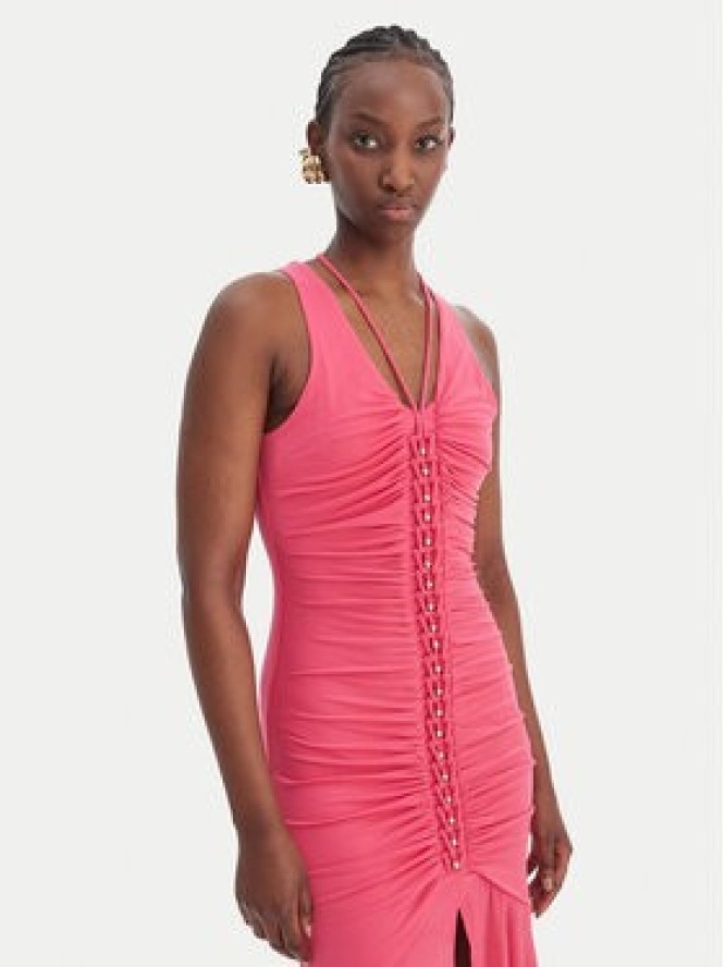 Just Cavalli Sukienka koktajlowa 80PAOB01 CJB04 Różowy Slim Fit