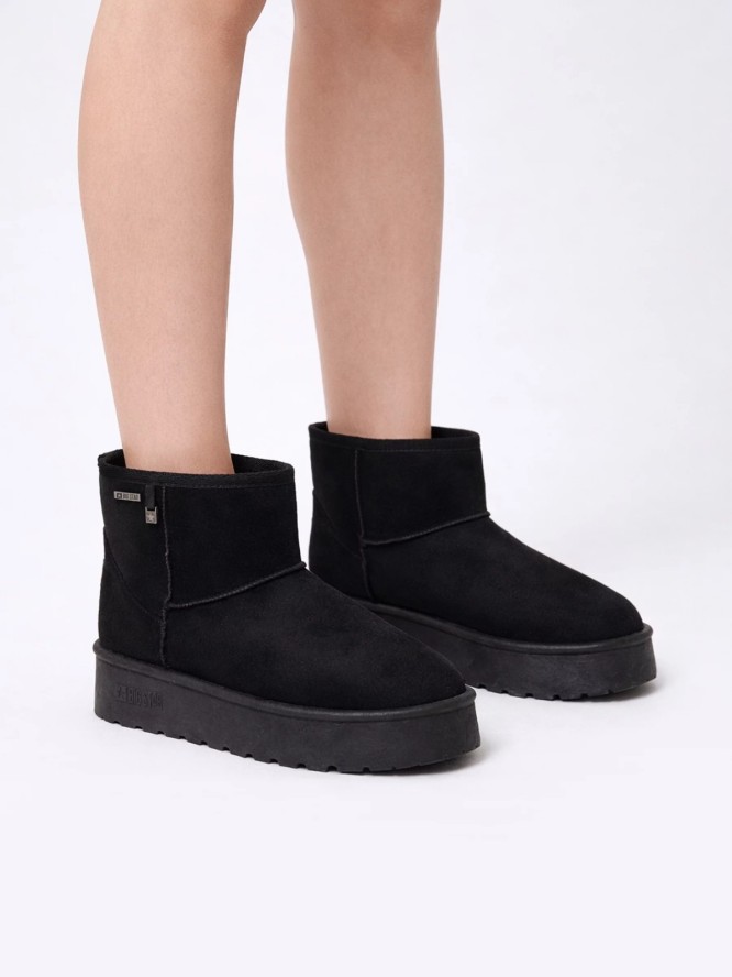 śniegowce damskie na podwyższonej podeszwie wsuwane czarne OO274898 906