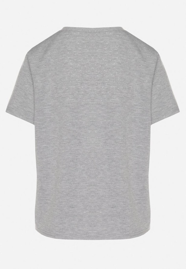 Szary T-shirt z Wiskozą Ozdobiony Cyrkoniami Hirritia