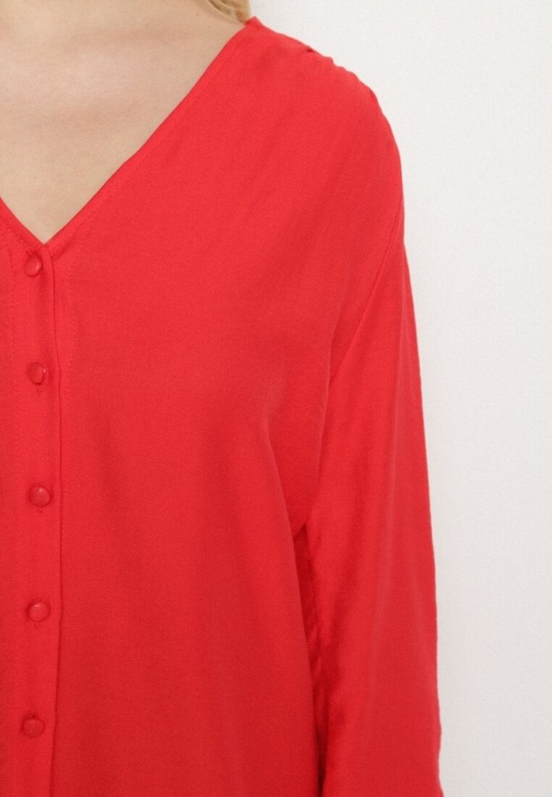 Czerwona Koszula z Wiskozy Ozdobiona Marszczonymi Rękawami i Guzikami Lanorea