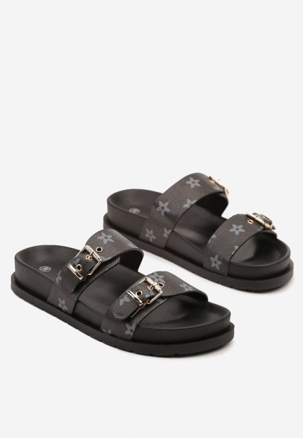 Czarne Klapki z Geometrycznym Motywem Finareta