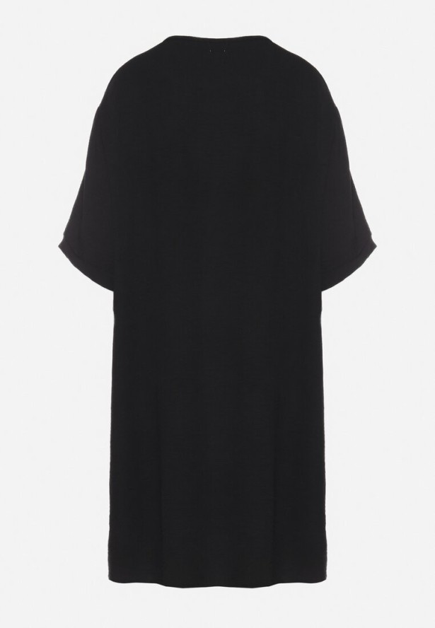 Czarna Sukienka Pudełkowa z Guzikami i Ozdobnymi Haftami Jenivanea