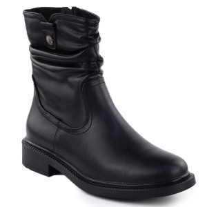 Skórzane botki damskie marszczona cholewka czarne Sergio Leone BT25722