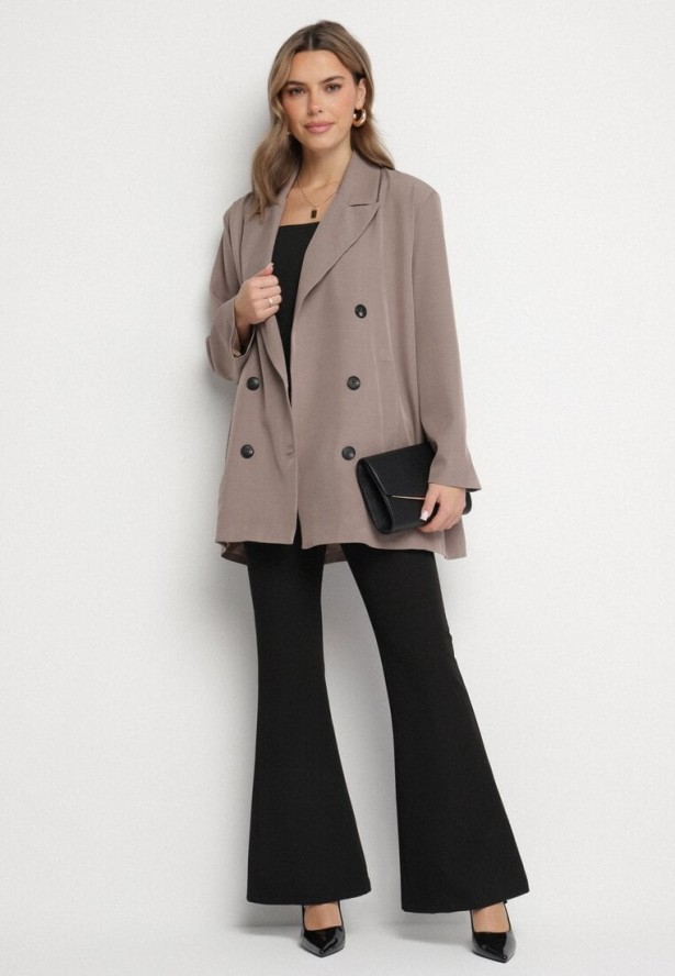 Beżowa Dwurzędowa Marynarka o Pudełkowym Kroju Nilinne