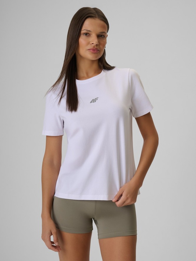 4F T-shirt regular gładki damski - biały L