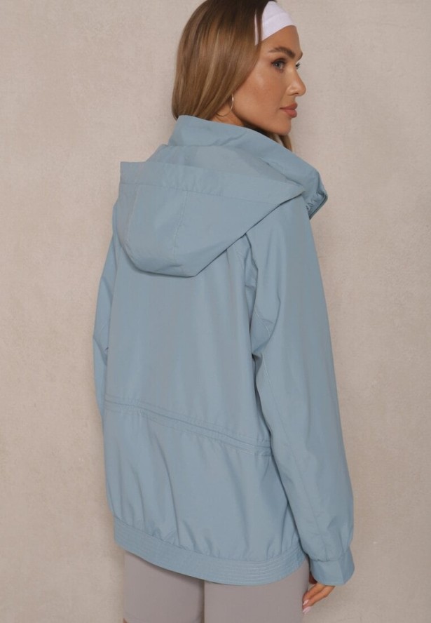 Niebieska Pudełkowa Kurtka o Kroju Parki ze Ściągaczem i Kapturem Sesailis