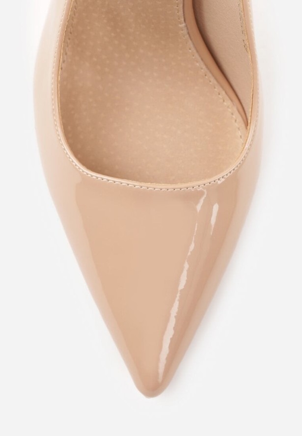 Ciemnobeżowe Szpilki Slingback VICES z Lakierowanym Połyskiem i Skórzaną Wkładką Marinja