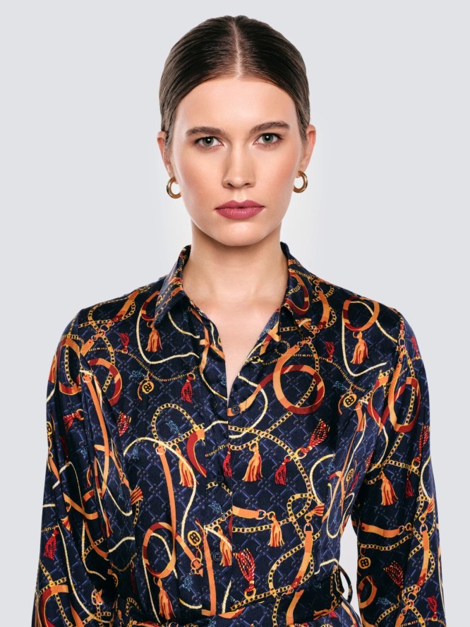 Sukienka damska midi koszulowa z nadrukiem granatowa Umi 403