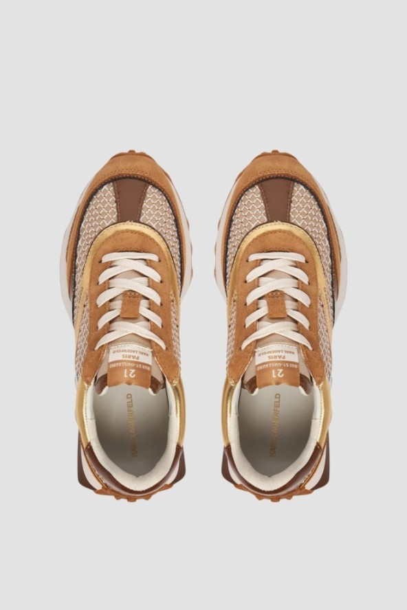 KARL LAGERFELD Jasnobrązowe damskie sneakersy z cyrkoniami ZONE NFT GEMSTONE, Rozmiar 36