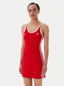 adidas Sukienka codzienna adicolor 3-Stripes JW2584 Czerwony Slim Fit