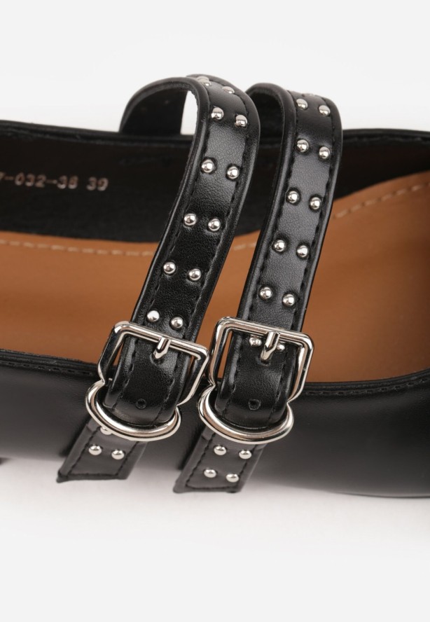 Czarne Rockowe Balerinki Vices z Paseczkami i Klamrami Kikiella