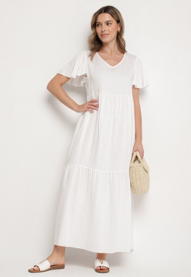 Biała Sukienka z Wiskozy o Rozkloszowanym Kroju Nattalana
