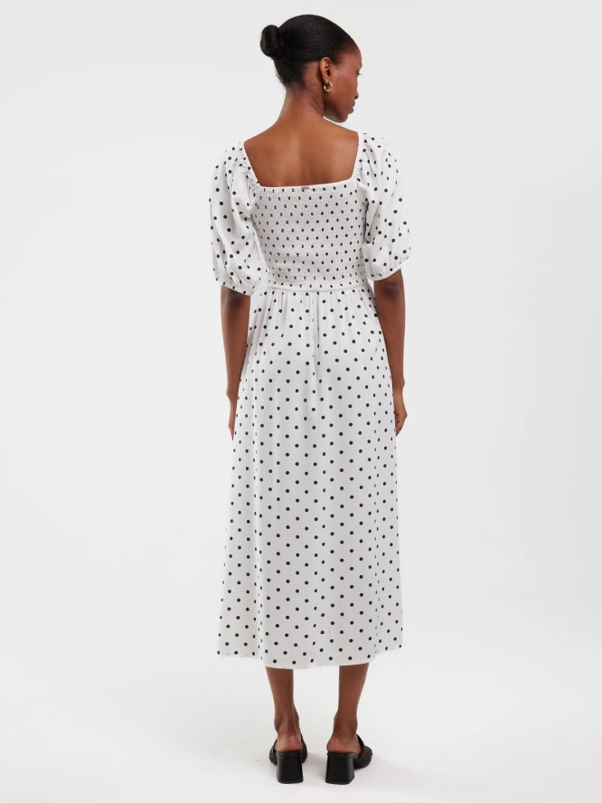 Sukienka damska midi z wiskozy w kropki biała Sotini 100