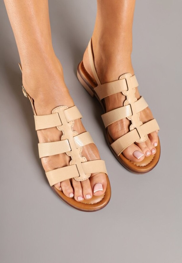 Beżowe Sandały Rzymianki z Ozdobnymi Paskami Fenorela