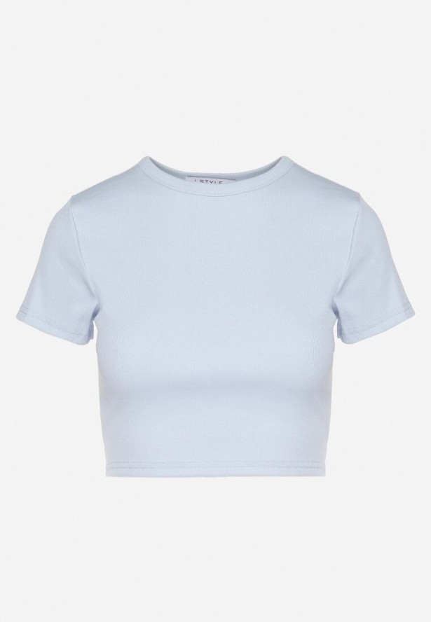 Jasnoniebieski Bawełniany Prążkowany T-shirt Nelzedi