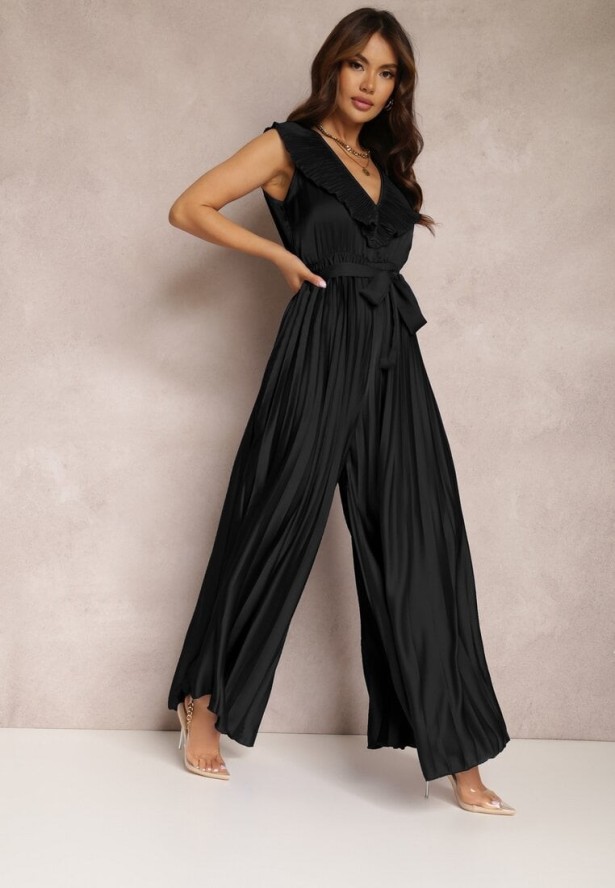 Czarny Kombinezon Plisowany Hyrmane