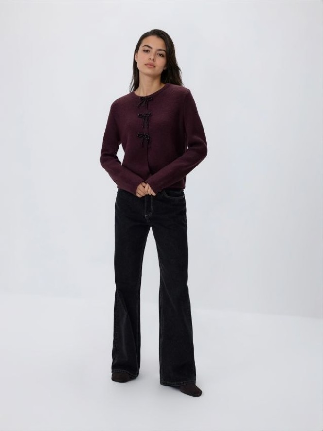 Kardigan z kokardkami - bordowy