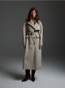 Dwurzędowy płaszcz z wełną - beżowy