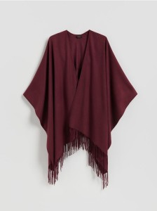 Poncho z frędzlami - burgundowy