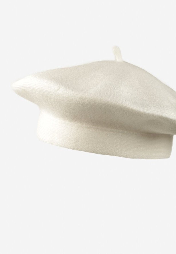 Biały Klasyczny Beret z Antenką z Bawełną i Kaszmirem Emidora