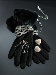 Rękawiczki z futerkiem ozdobnym - czarny