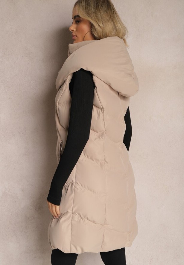 Beżowa Pikowana Kamizelka z Kapturem Roobani