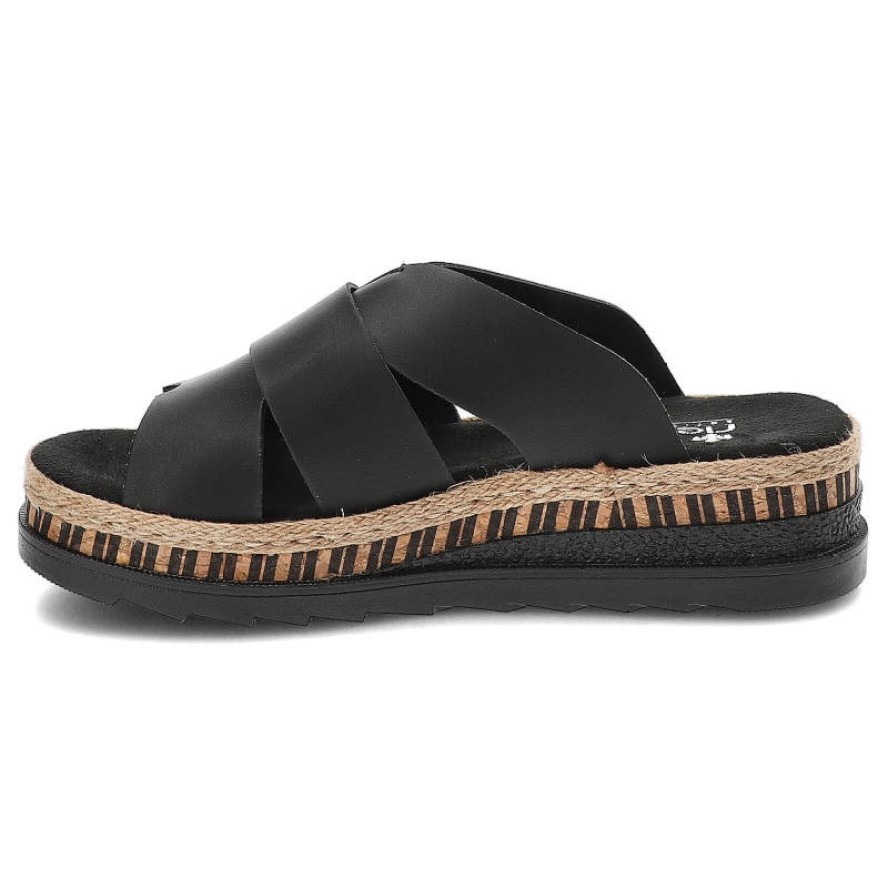 Czarne Klapki Rieker Wygodne Buty Na Platformie