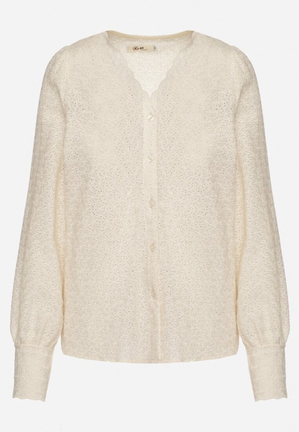 Jasnobeżowa Koszula Ażurowa z Bawełny Marilon