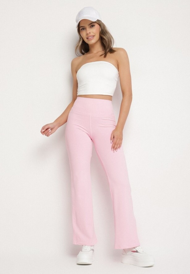 Różowe Legginsy Dzwony z Wysokim Stanem i Szeroką Gumką w Talii Idoreia