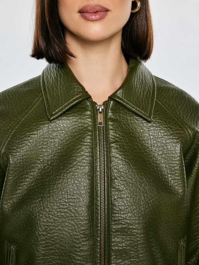Kurtka damska ze skóry ekologicznej zielona Mackenzie 301