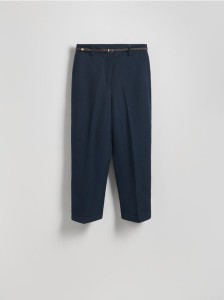 Spodnie w kant z lnem - granatowy