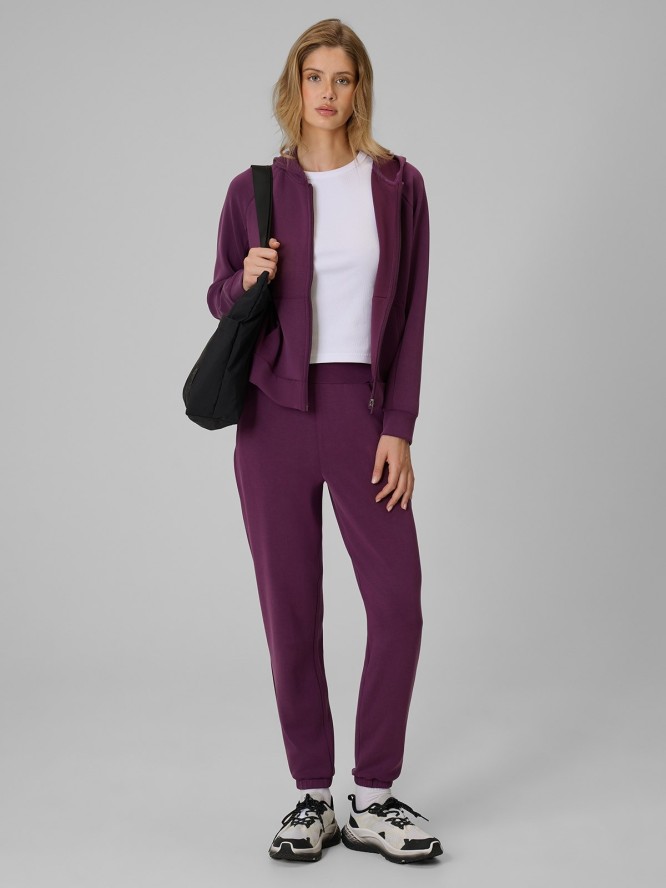 4F Bluza dresowa regular z kapturem damska - fioletowa M