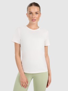 4F Koszulka treningowa regular szybkoschnąca damska - beżowa S