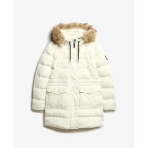 Kurtka puchowa o średniej długości z sztucznego futra damska Superdry
