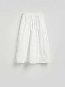 Spódnica midi z haftem - biały