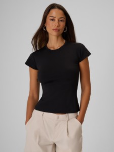 4F T-shirt slim gładki damski - czarny XS