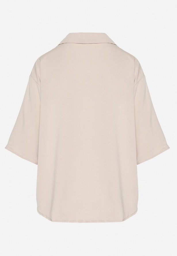 Beżowa Koszula z Aplikacjami Kwiatów 3D Tenemara