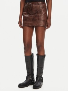 PINKO Spódnica skórzana Geordie 104957 A2I1 Brązowy Slim Fit