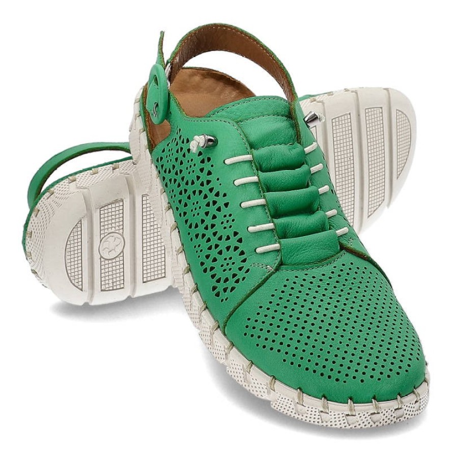 Zielone Sandały Artiker Damskie Skórzane Obuwie